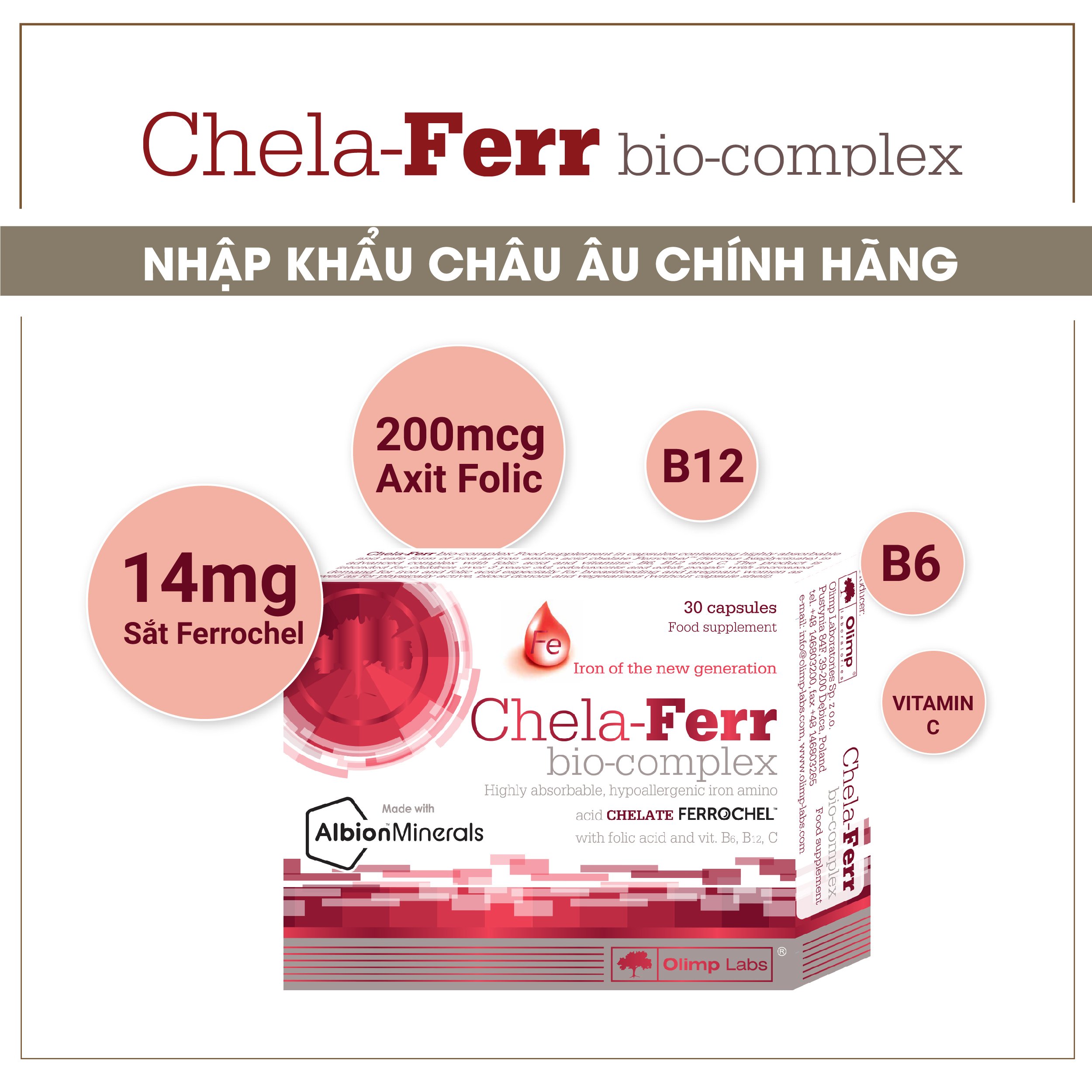 Viên bổ sung sắt và axit folic Chela-Ferr Bio-Complex